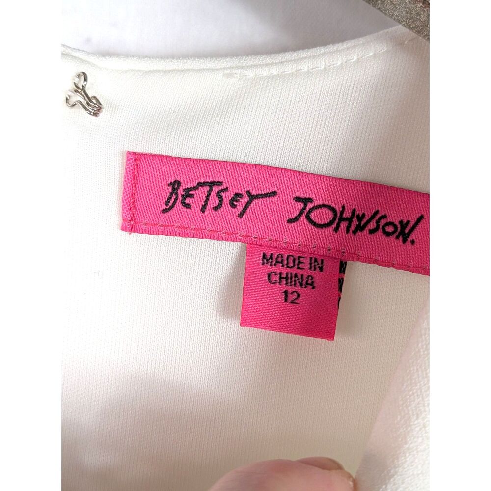 BETSEY JOHNSON Floral Applique Stretch Sheath Dress Ivory Artsy Size 12 NWT - Picture 7 of 10